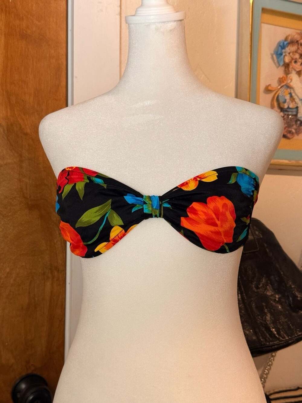 Vintage Athena 90s Y2K Tropical Floral Bandeau Bikini Top Size 8